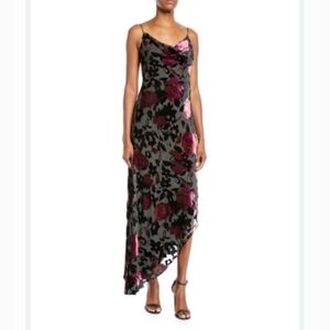 Adian By Adian Mattox Velvet Burnout Floral Asymmetric Cowl Dress Size 6